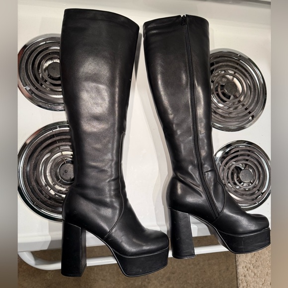 Lamoda Shoes - Lamoda Black Faux Leather Platform Block Heel Knee High Boots Dolls Kill Size 9